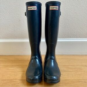 Hunter Navy Glitter Tall Rain Boots